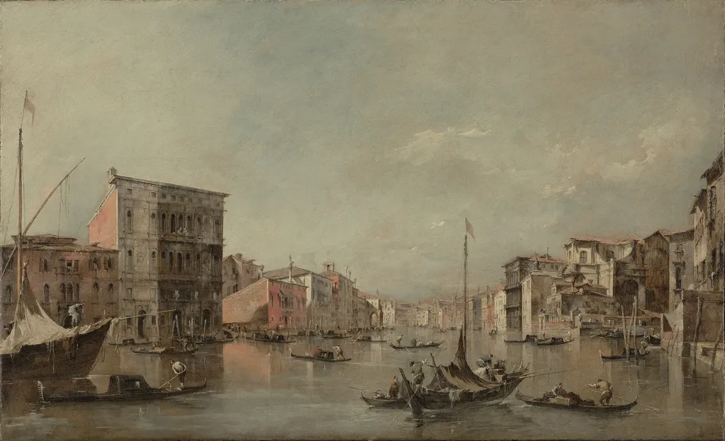 The Grand Canal in Venice with Palazzo Bembo, by Francesco Guardi, oil, 1768