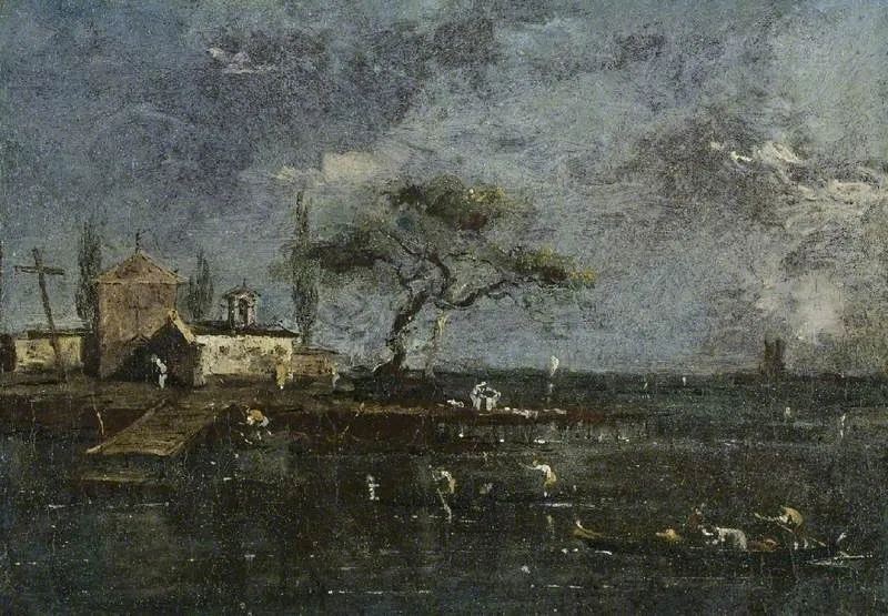 The island of Anconetta, Venice, by Francesco Guardi, oil, 1762