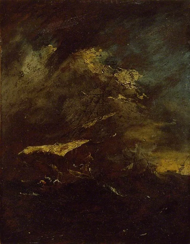 Two Vessels in a Storm, by Francesco Guardi, oil, 1762