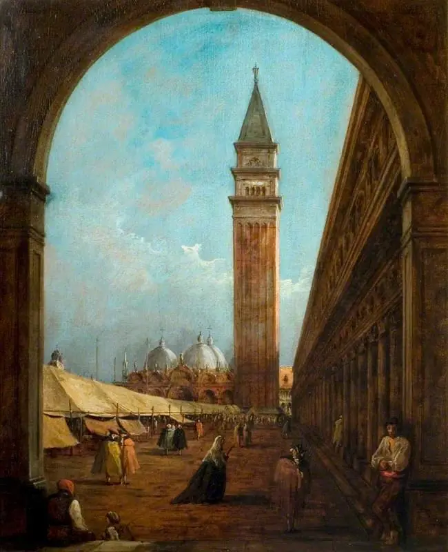 Venice: A Fair in the Piazza San Marco Seen through an Archway at the South-West End, by Francesco Guardi