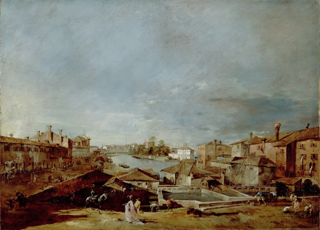 View of Dolo on the Brenta, by Francesco Guardi, oil, 1774