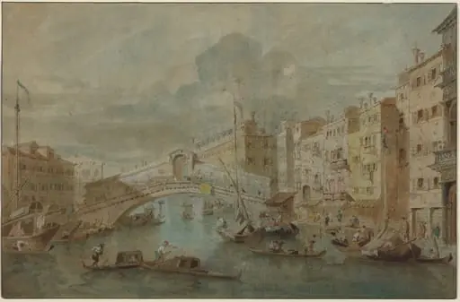 View of the Rialto Bridge, Venice, by Francesco Guardi