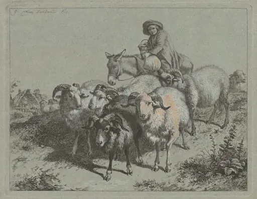 Boy on a Donkey Driving a Flock, by Francesco Londonio