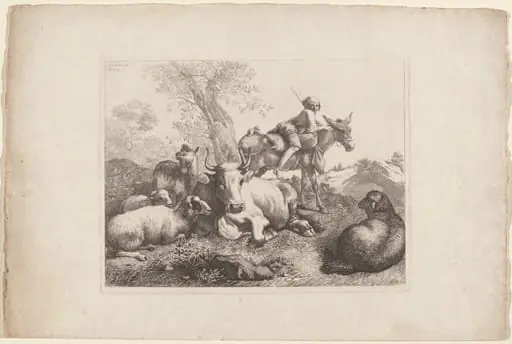 Boy on a Donkey Watching over a Group of Animals, by Francesco Londonio