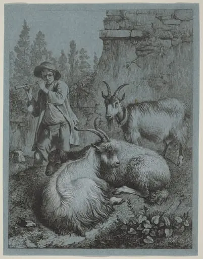 Goatherd Piping to Four Goats, by Francesco Londonio