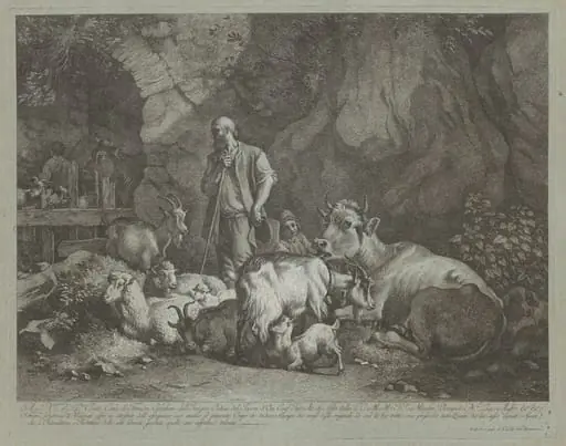 Old, Bald-headed Shepherd, Seated Shepherd Boy and Flock, by Francesco Londonio