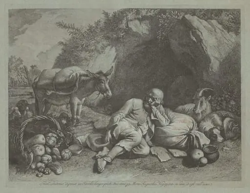 Old Man Leaning against a Sack, by Francesco Londonio
