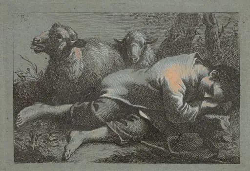 Peasant Boy Asleep near Two Sheep, by Francesco Londonio