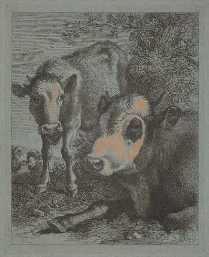 Reclining Cow and Calf in the Open, by Francesco Londonio