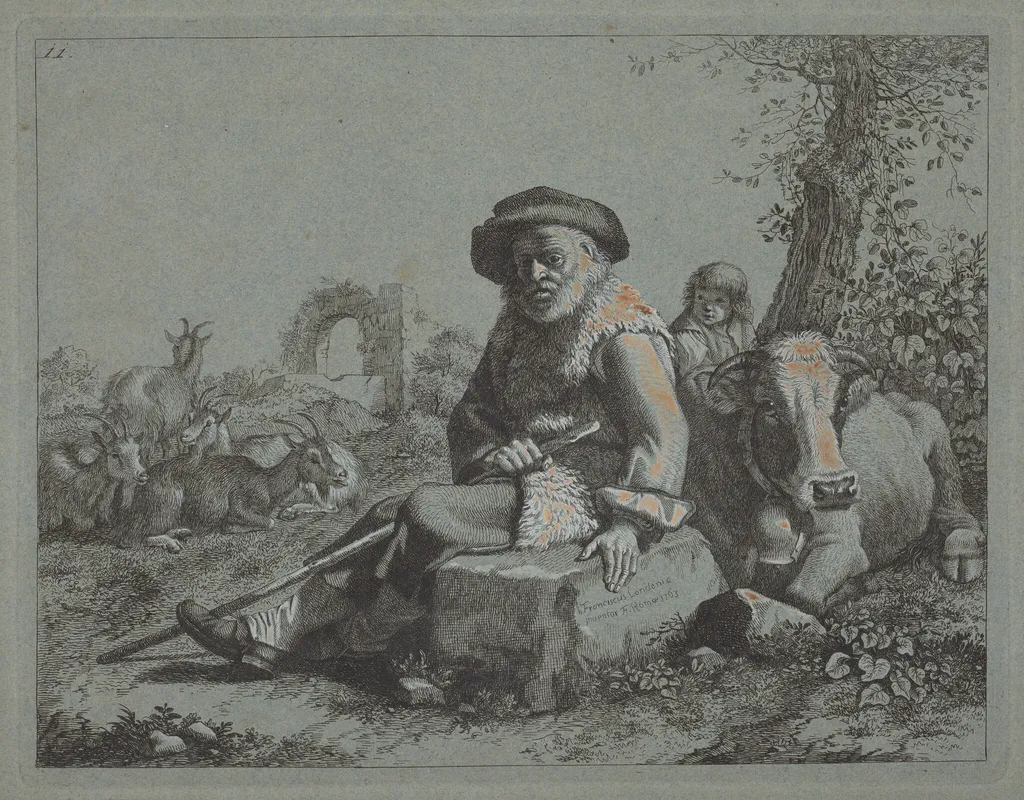 Seated Old Man, by Francesco Londonio, gouache, 1753