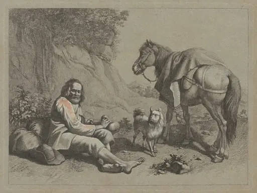Seated Old Man about to Drink from a Gourd, by Francesco Londonio
