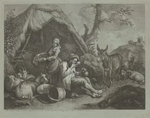 Seated Old Man and Woman with a Basket of Eggs, by Francesco Londonio