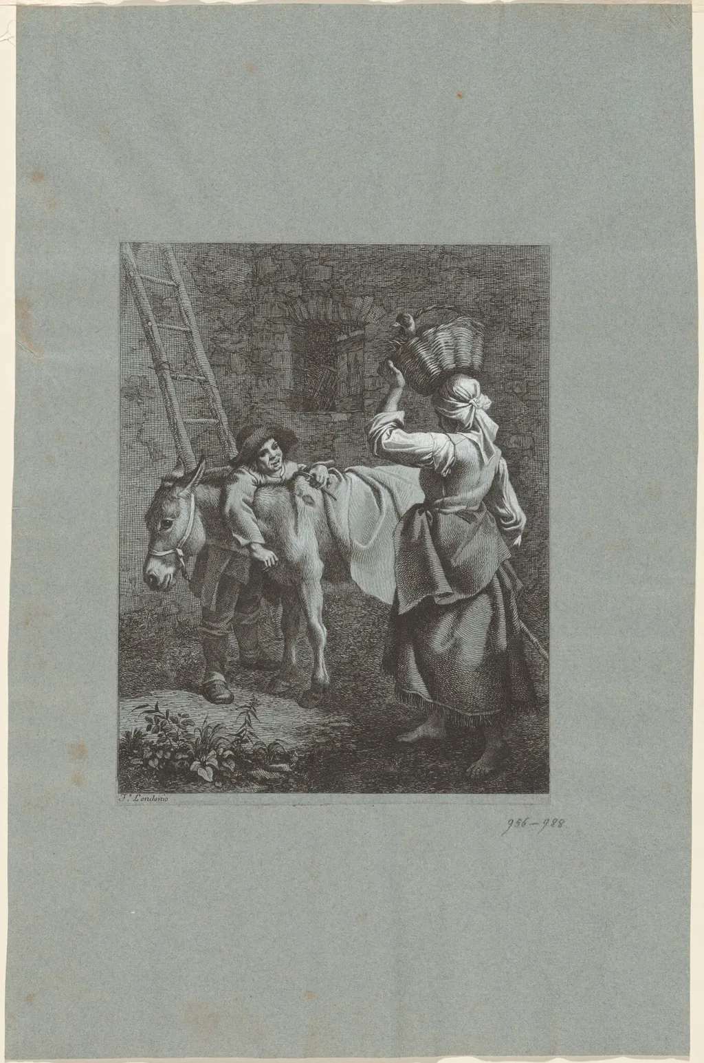 Shepherd Boy Speaking to a Farm Girl, by Francesco Londonio, ink, 1764