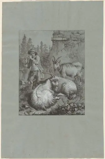 Shepherd Playing a Flute with Goats, by Francesco Londonio