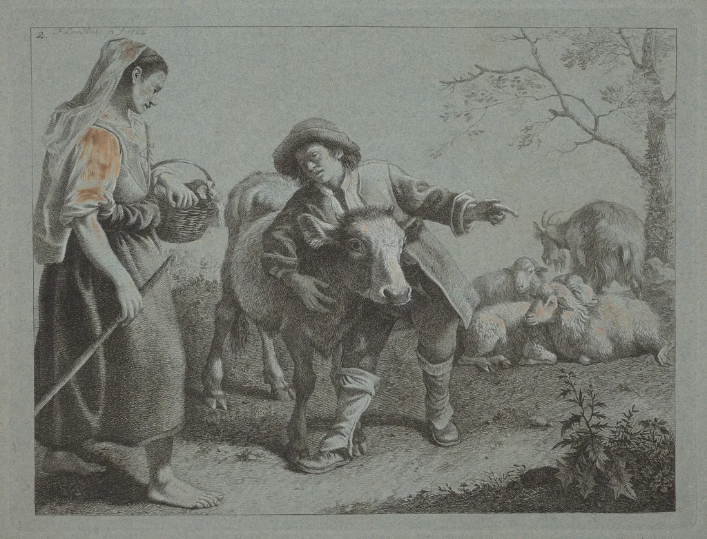 Shepherd Pointing Out the Direction to a Shepherdess, by Francesco Londonio, gouache, 1762