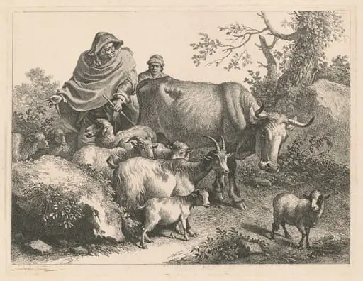 Shepherd Wearing a Cape Driving a Flock, by Francesco Londonio