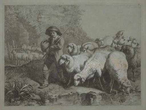 Shepherd with a Sack Driving a Flock, by Francesco Londonio