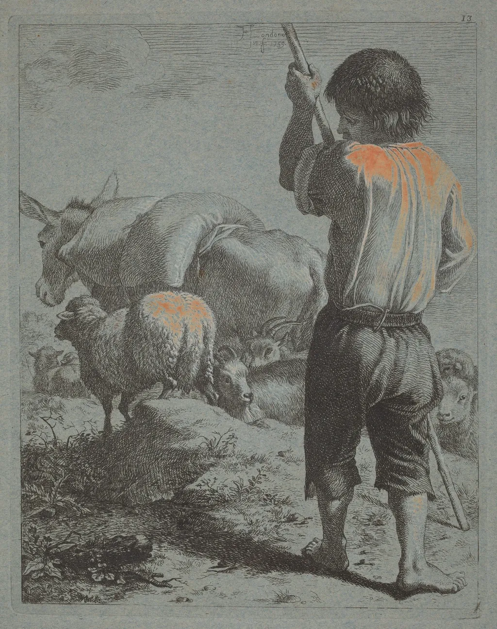 Shepherd with Donkey, Sheep and Goat, by Francesco Londonio, gouache, 1759