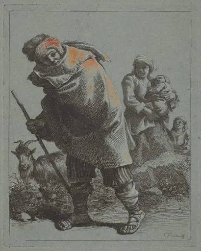 Shepherd with Walking Stick and a Peasant Woman with Child, by Francesco Londonio