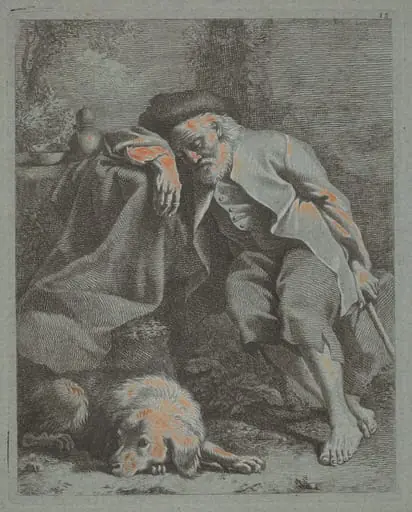 Sleeping Old Man with Dog, by Francesco Londonio