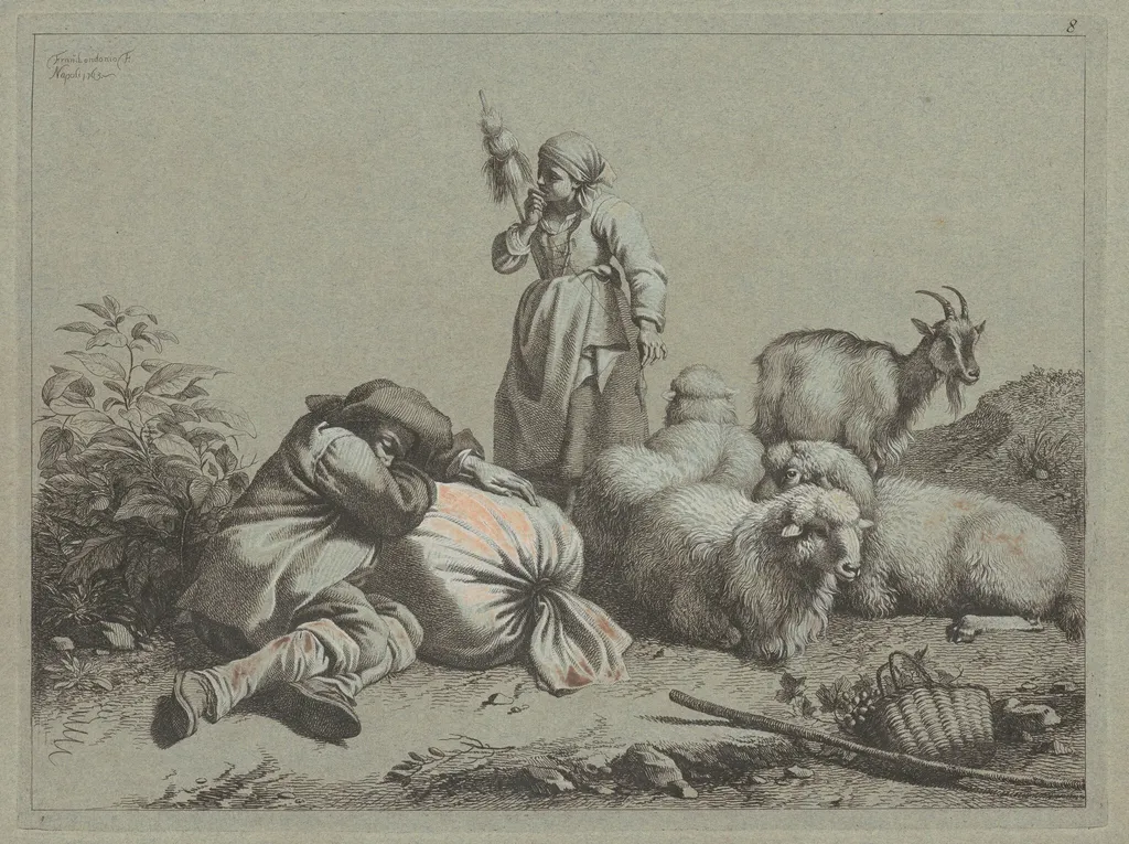 Sleeping Peasant and Standing Spinner, by Francesco Londonio, ink, 1763