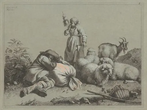 Sleeping Peasant and Standing Spinner, by Francesco Londonio