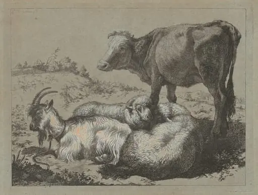 Standing Ox, Two Sheep, and a Goat, by Francesco Londonio