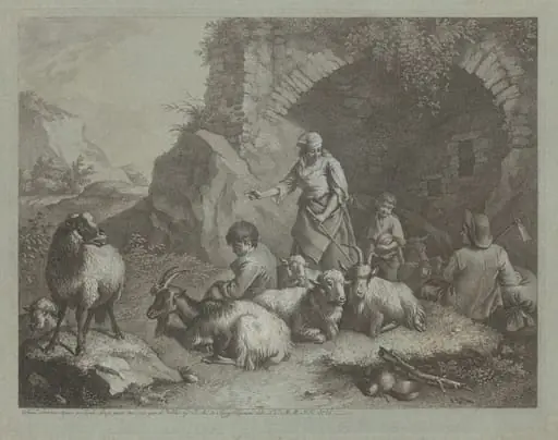 Woman, Shepherd Boys, and  Sheep near an Arch, by Francesco Londonio