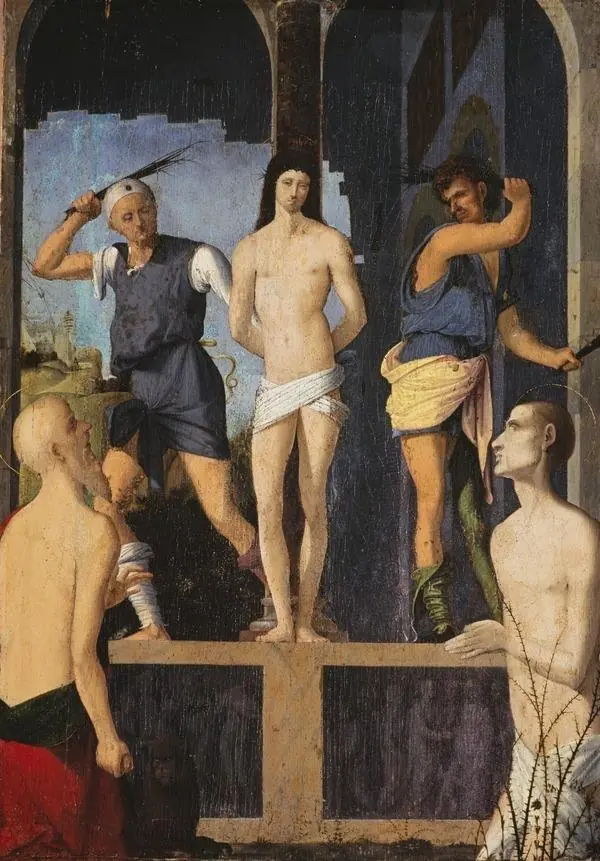 The Scourging of Christ with Saints Jerome and Benedict, by Francesco Marmitta