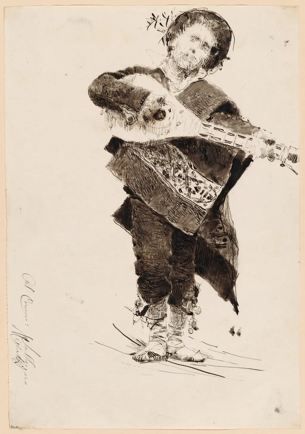 Mandolin Player in Popular Costume of Abruzzi, by Francesco Paolo Michetti, ink, 1878