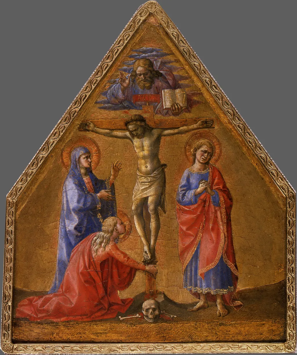 Christ on the Cross with Saints John, Mary and Mary Magdalene, by Francesco Pesellino, unspecified, 1455