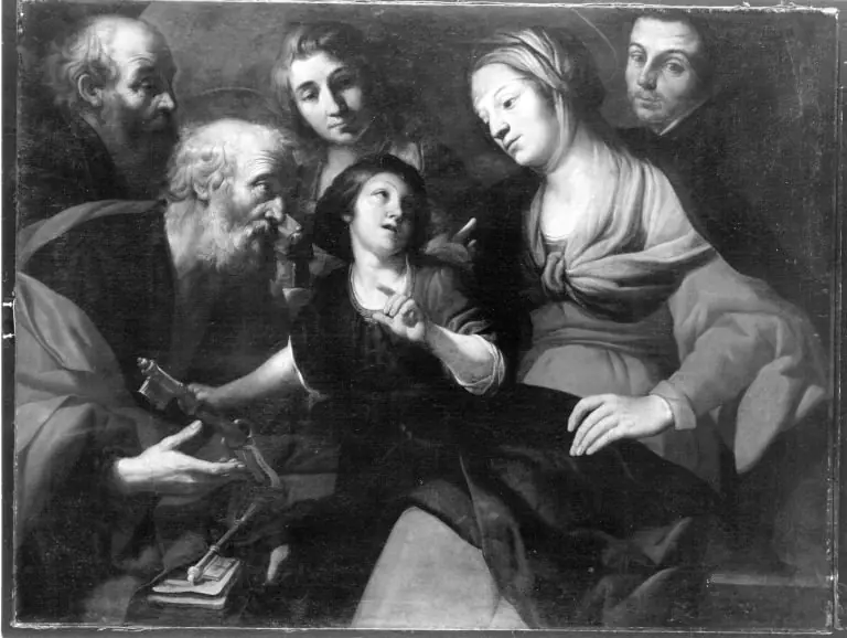 Christus als Knabe, Maria, Petrus, zwei Heilige und ein Geistlicher, by Francesco Rustici
