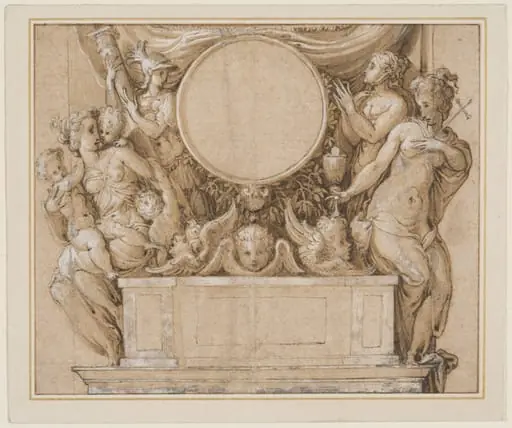 Fragments of a design for a fresco in the Palazzo Vecchio, Florence, by Francesco Salviati
