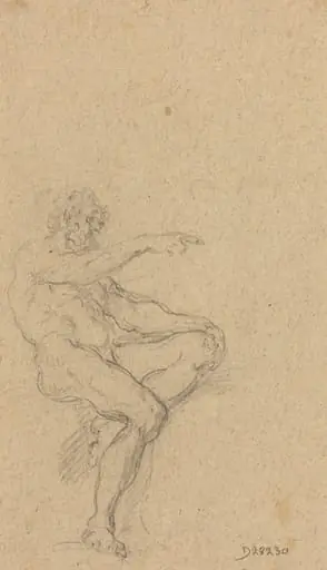 A Seated Nude Man Pointing to the Right, by Francesco Solimena