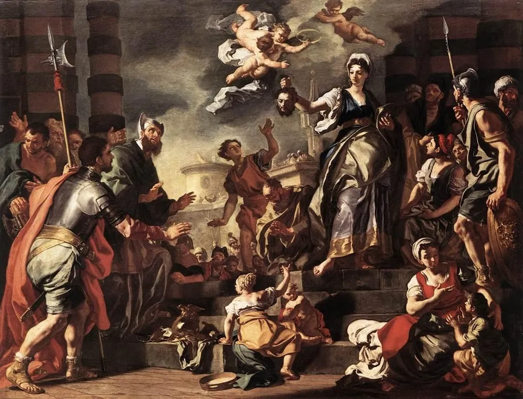 Judith shows the people the head of Holofernes, by Francesco Solimena, oil, 1730