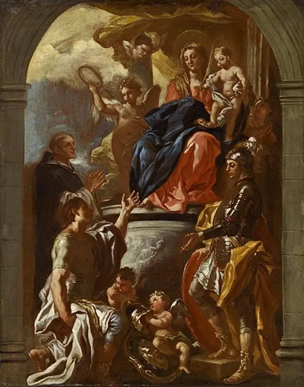 Madonna and Child Enthroned with Saint Peter Martyr and Two Warrior Saints, by Francesco Solimena