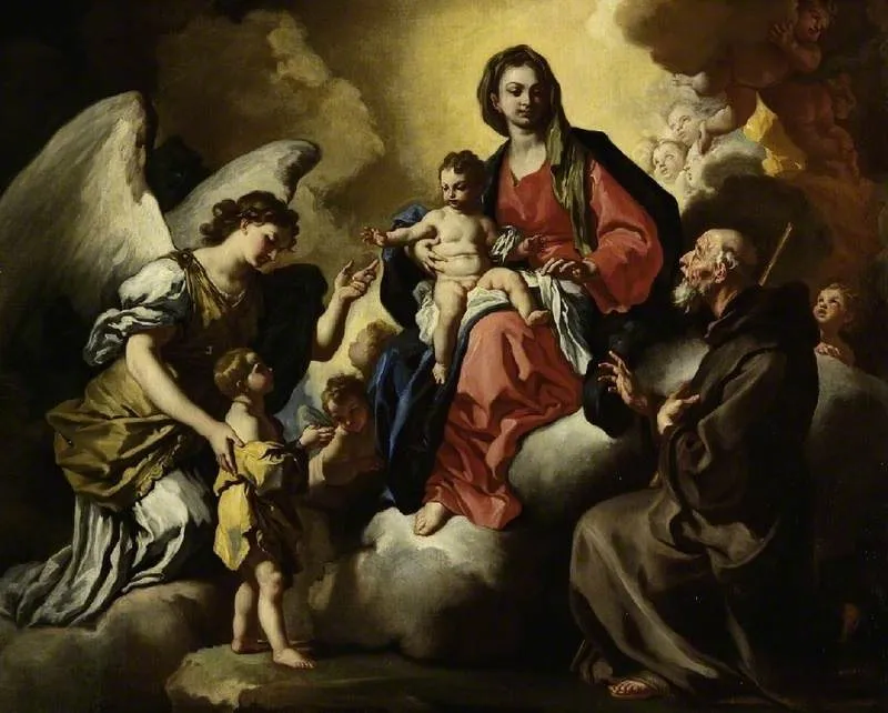 The Virgin and Child, with a boy presented by his Guardian Angel, and S. Francesco Di Paola, by Francesco Solimena, oil, 1706