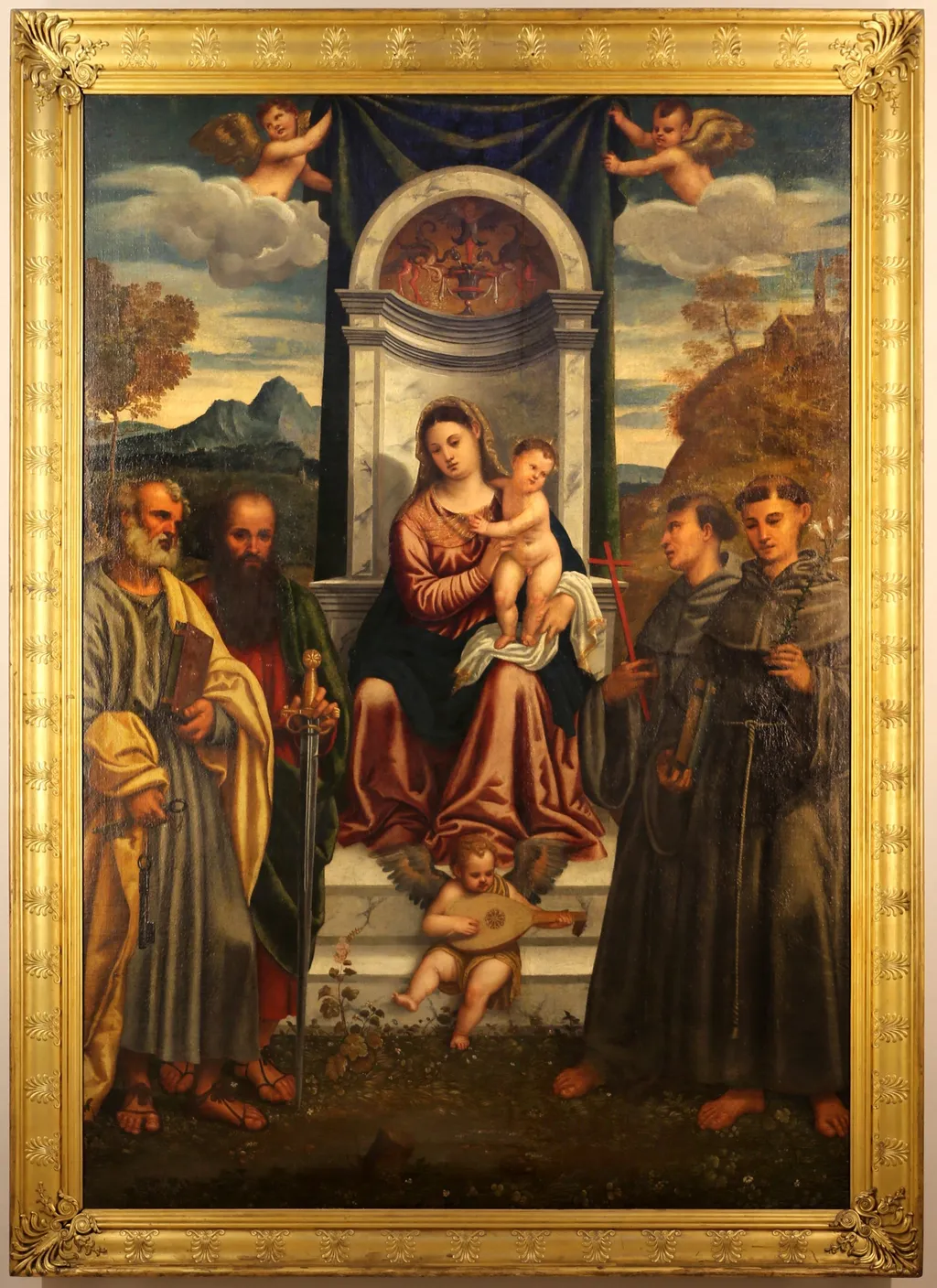 Virgin and Child enthroned with SS. Peter, Paul, Francis and Anthony of Padua, by Francesco Vecellio, paint, 1520