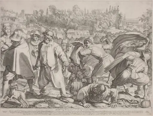 Brutto Buono Stoned by His Enemies, by Francesco Villamena