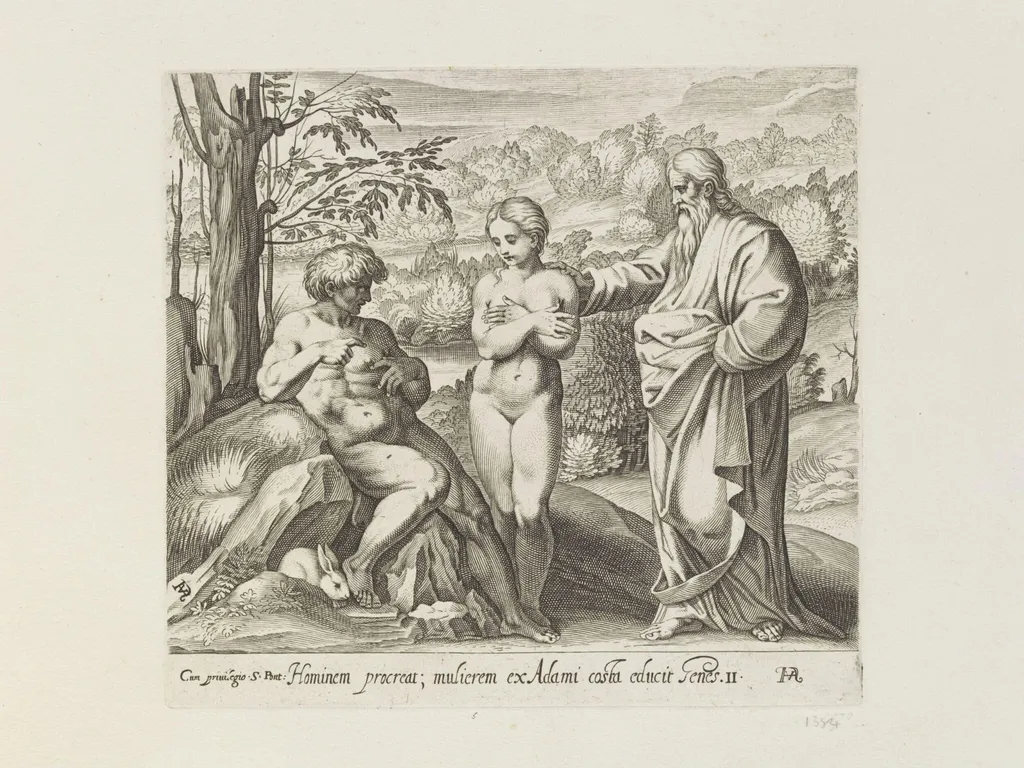 God presenting Eve to Adam, by Francesco Villamena