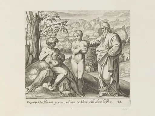 God presenting Eve to Adam, by Francesco Villamena