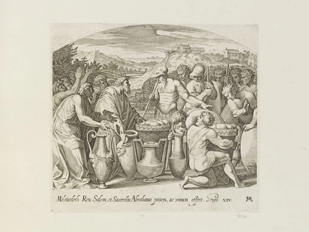 Melchizedek offering bread and wine to Abraham, by Francesco Villamena