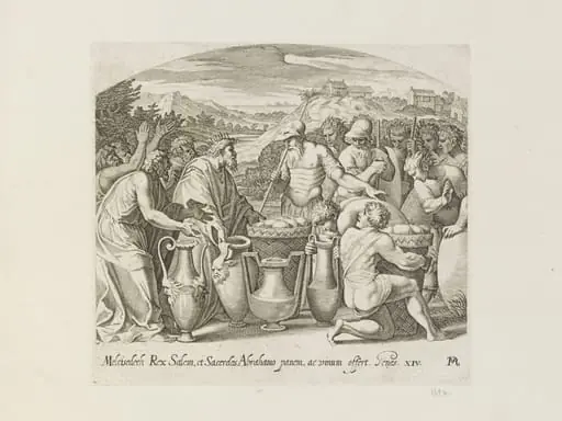 Melchizedek offering bread and wine to Abraham, by Francesco Villamena