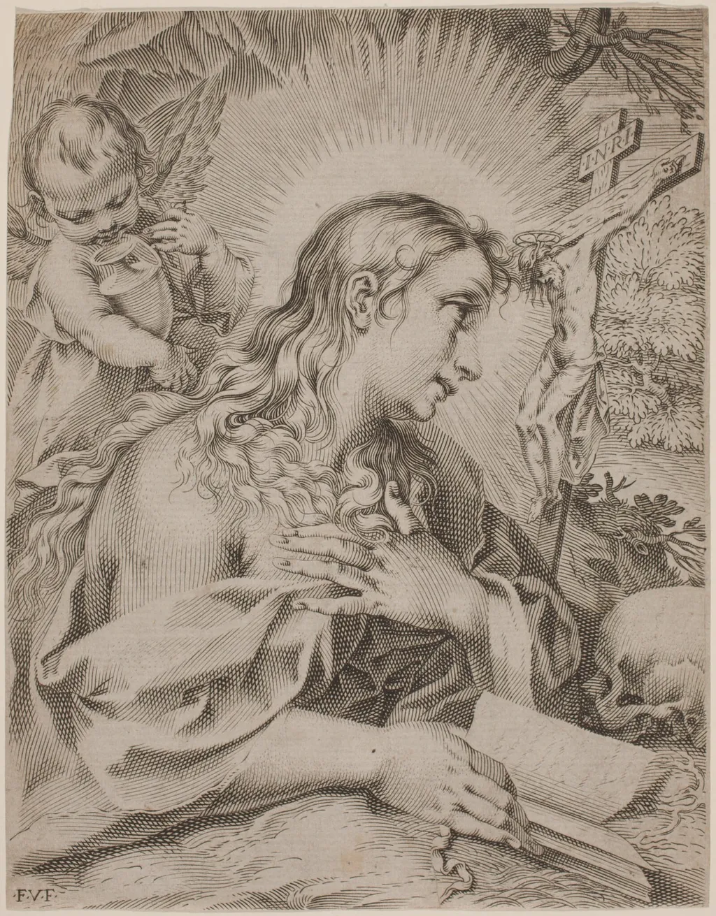 The Penitent Magdalene, by Francesco Villamena, ink, 1601