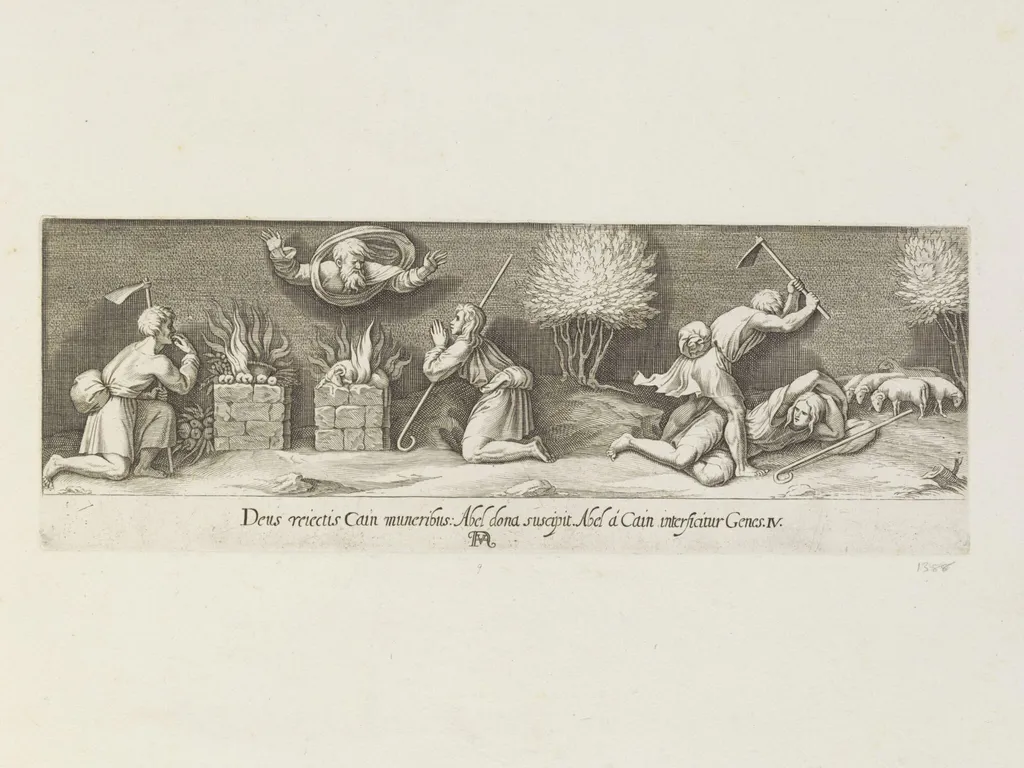 The sacrifices of Cain and Abel, and the death of Abel, by Francesco Villamena