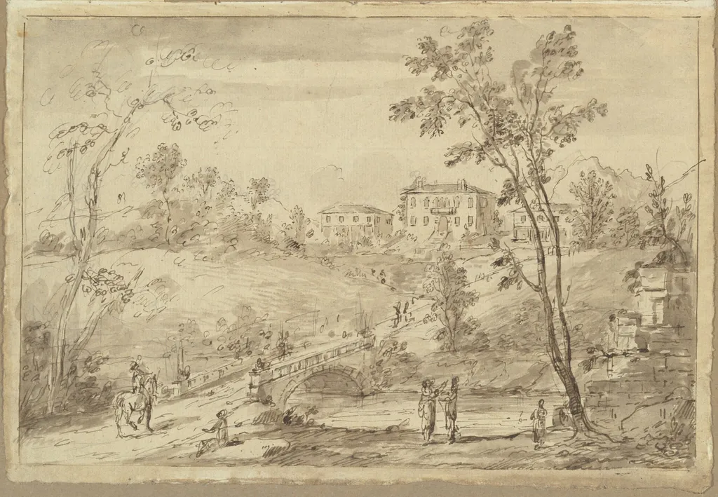 Landscape with a Bridge, by Francesco Zuccarelli, ink, 1701