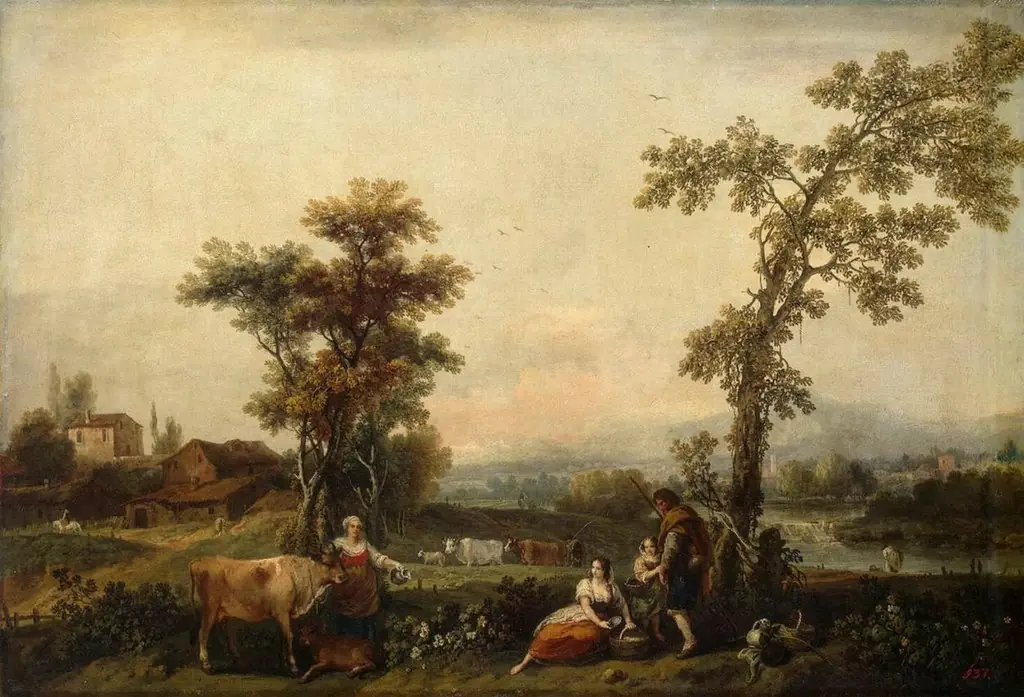 Landscape with a Woman Leading a Cow, by Francesco Zuccarelli