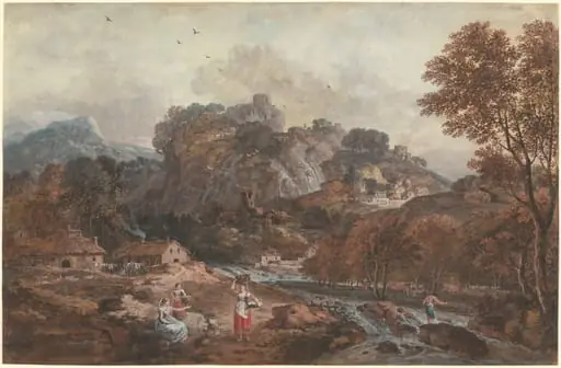 Mountain Landscape with Washerwomen and a Fisherman, by Francesco Zuccarelli