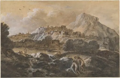 Mountainous River Landscape with Bathers, by Francesco Zuccarelli