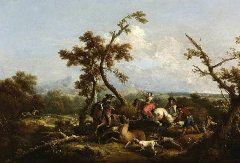 Stag hunt, by Francesco Zuccarelli, oil
